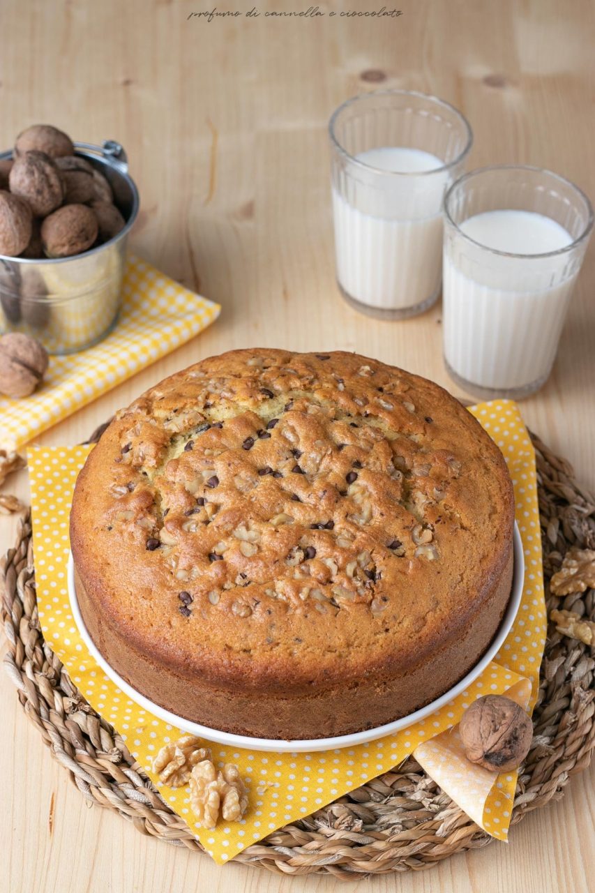 Torta morbida noci e gocce di cioccolato | Profumo di Cannella e Cioccolato